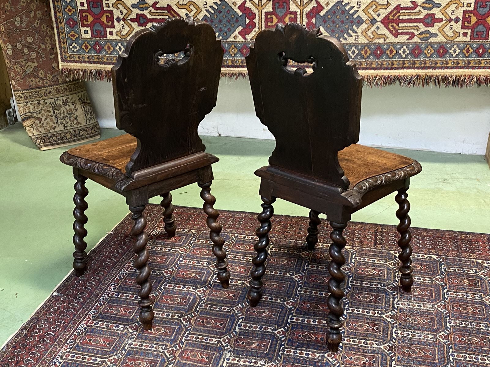 Pair of low 19th oak chairs
