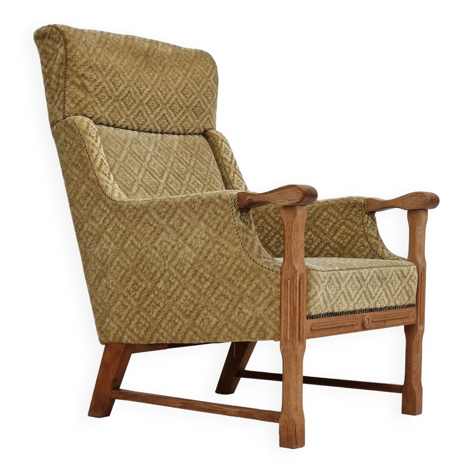 1960s, Danish design, highback armchair, furniture fabric, oak wood.