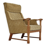 1960s, Danish design, highback armchair, furniture fabric, oak wood.