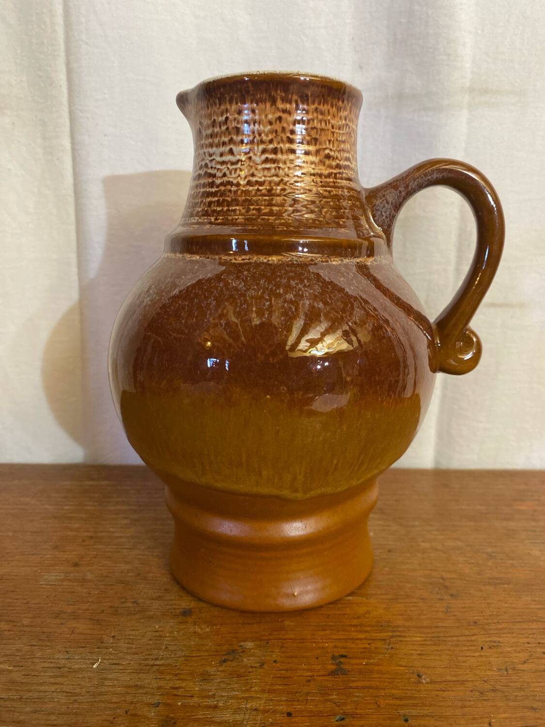 Antique strehla ceramic pitcher brown beige white interior vintage