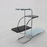 Etagere Bauhaus chromée des années 1930 avec verre Opaxy, Tchécoslovaquie