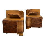 1930s Art Deco nightstands in walnut finish, Czechoslovakia