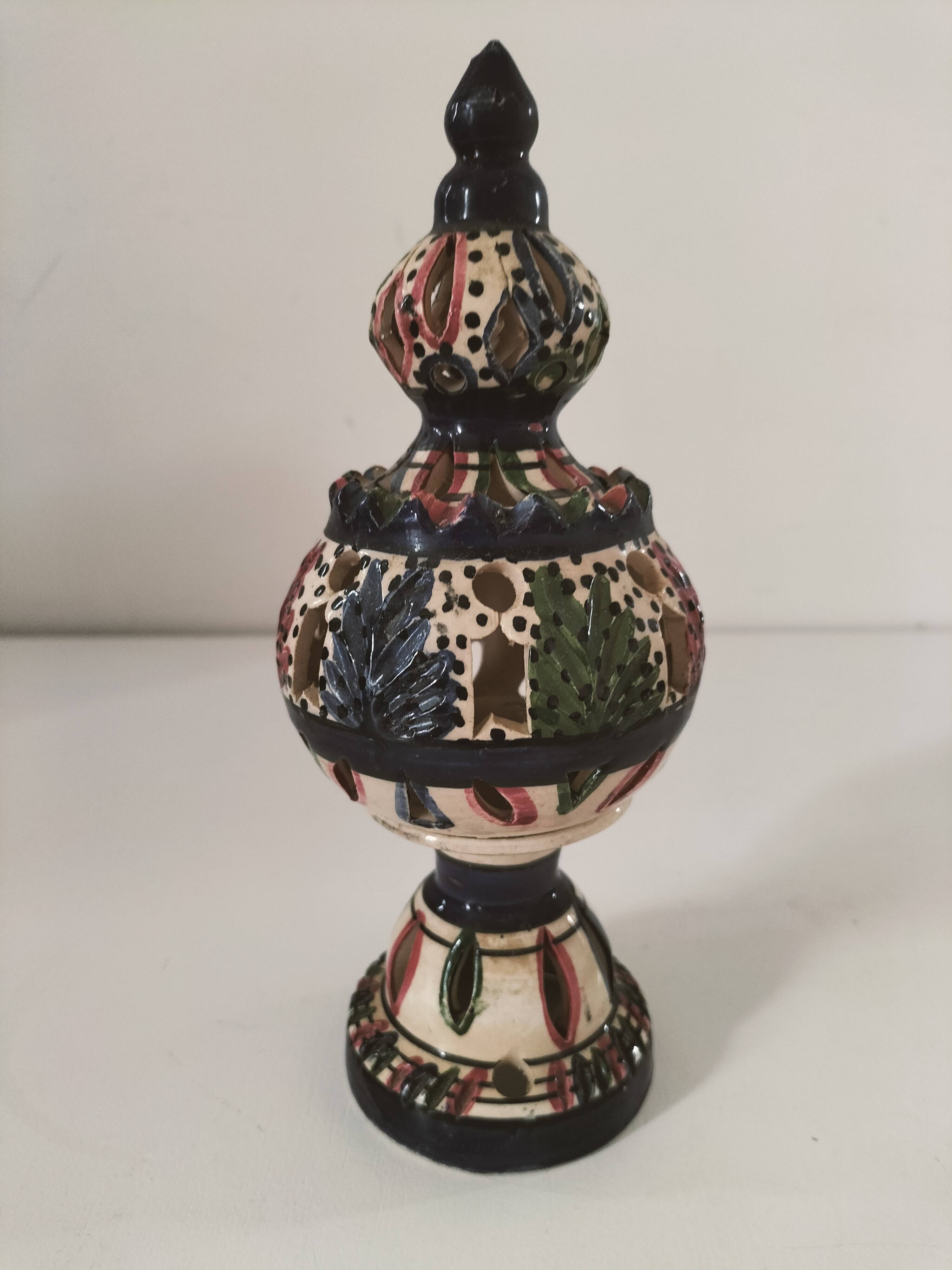 Openwork glazed ceramic candlestick-lantern – Tunisia, 1960s–1980s