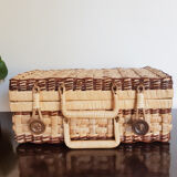 Rattan suitcase, wicker, vintage French, vanity