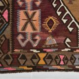 4x13 Kilim Long Wide Brown Handmade Turkish Kilim Runner Rug, 131x404 Cm