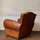 French leather club chair chapeau de gendarme in caramel c 1950