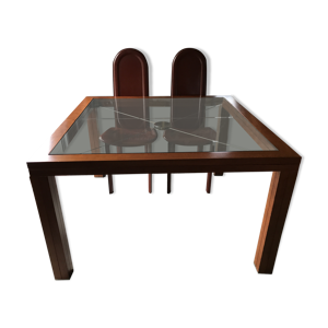 table merisier plateau verre arbalète roche bobois