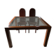Table merisier plateau verre arbalète Roche Bobois