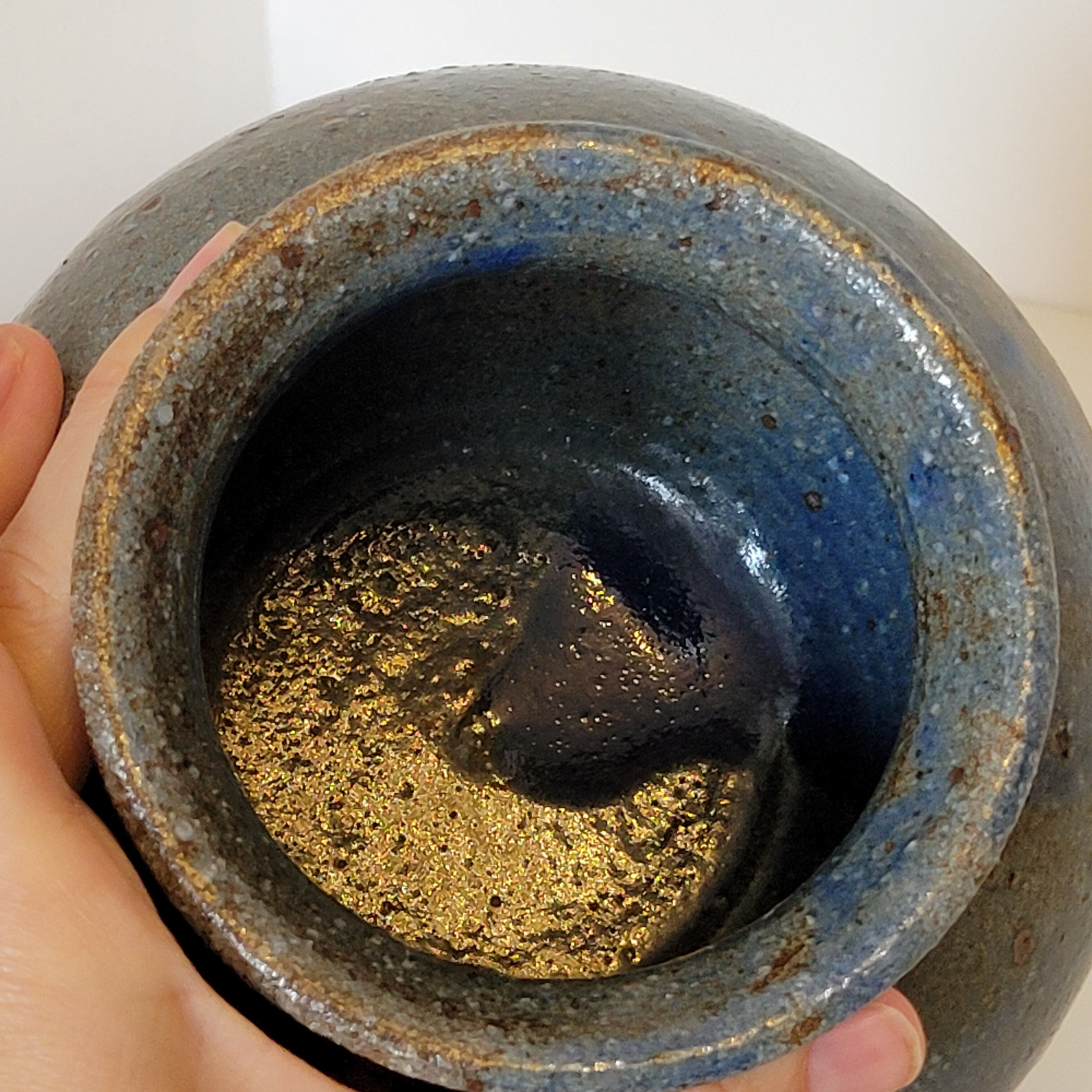 Sandstone vase decorated with oak leaf, ceramic by Alain Blanchard