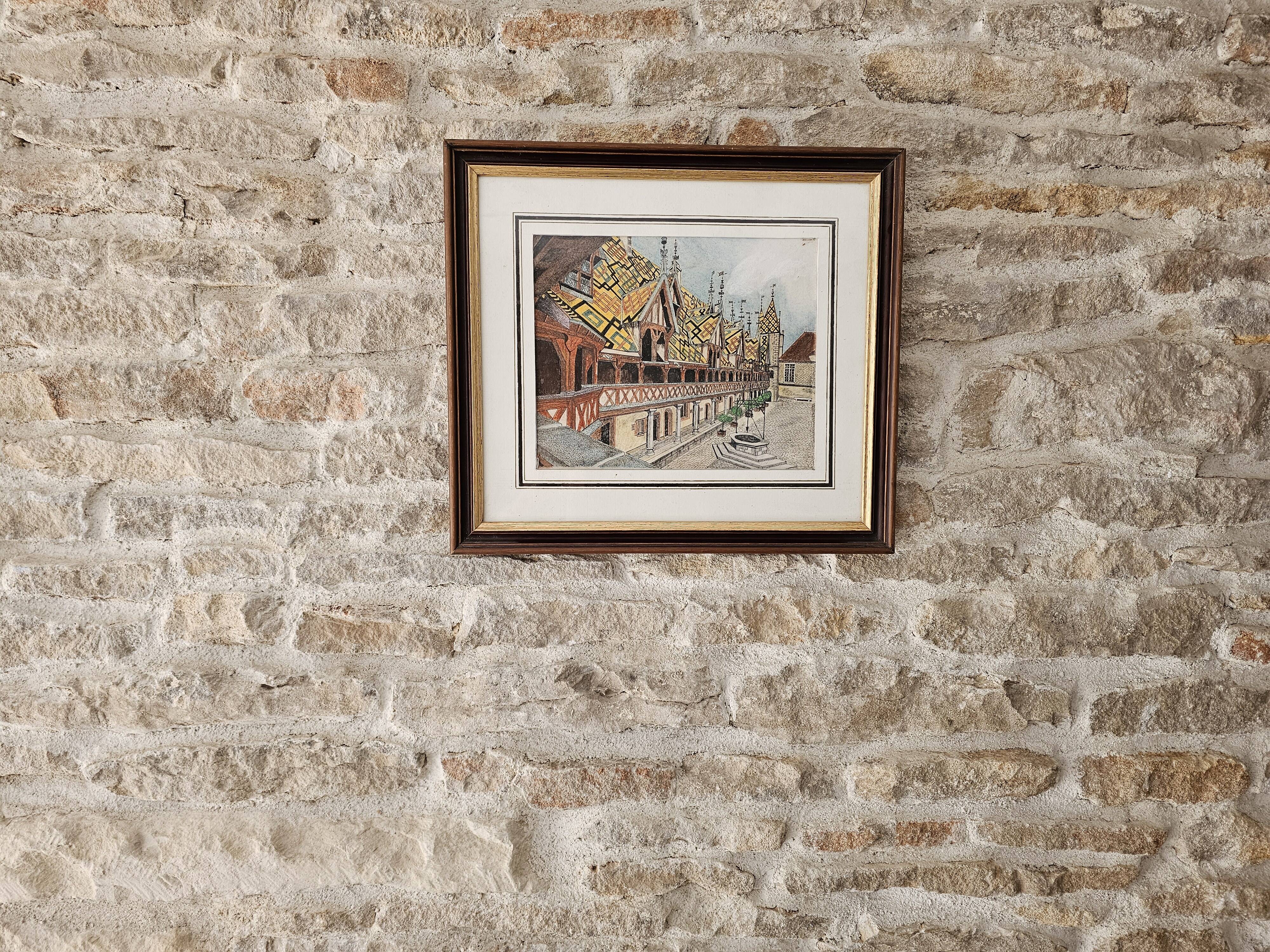 Tableau Ink and pastel - Beaune Hotel Dieu - E Poinet