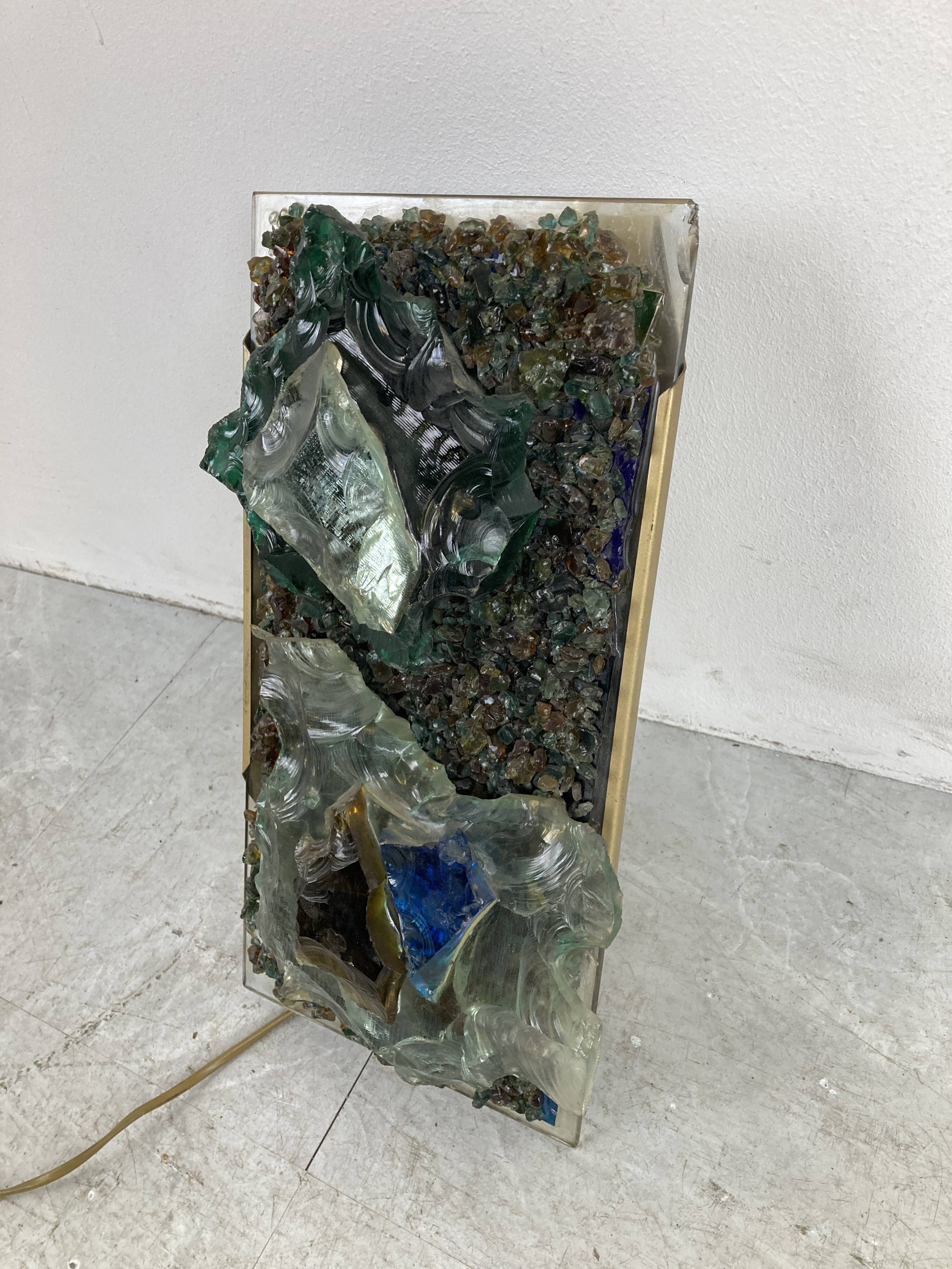 Vintage brutalist glass wall lamp 1960s