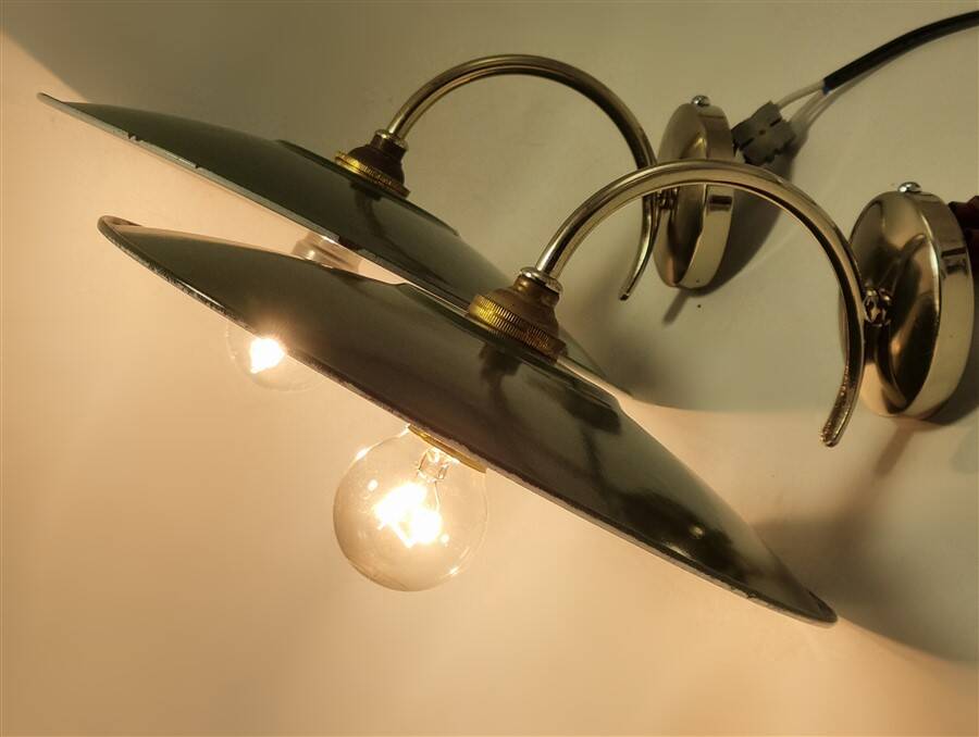 Pair of enamelled sheet metal wall lights