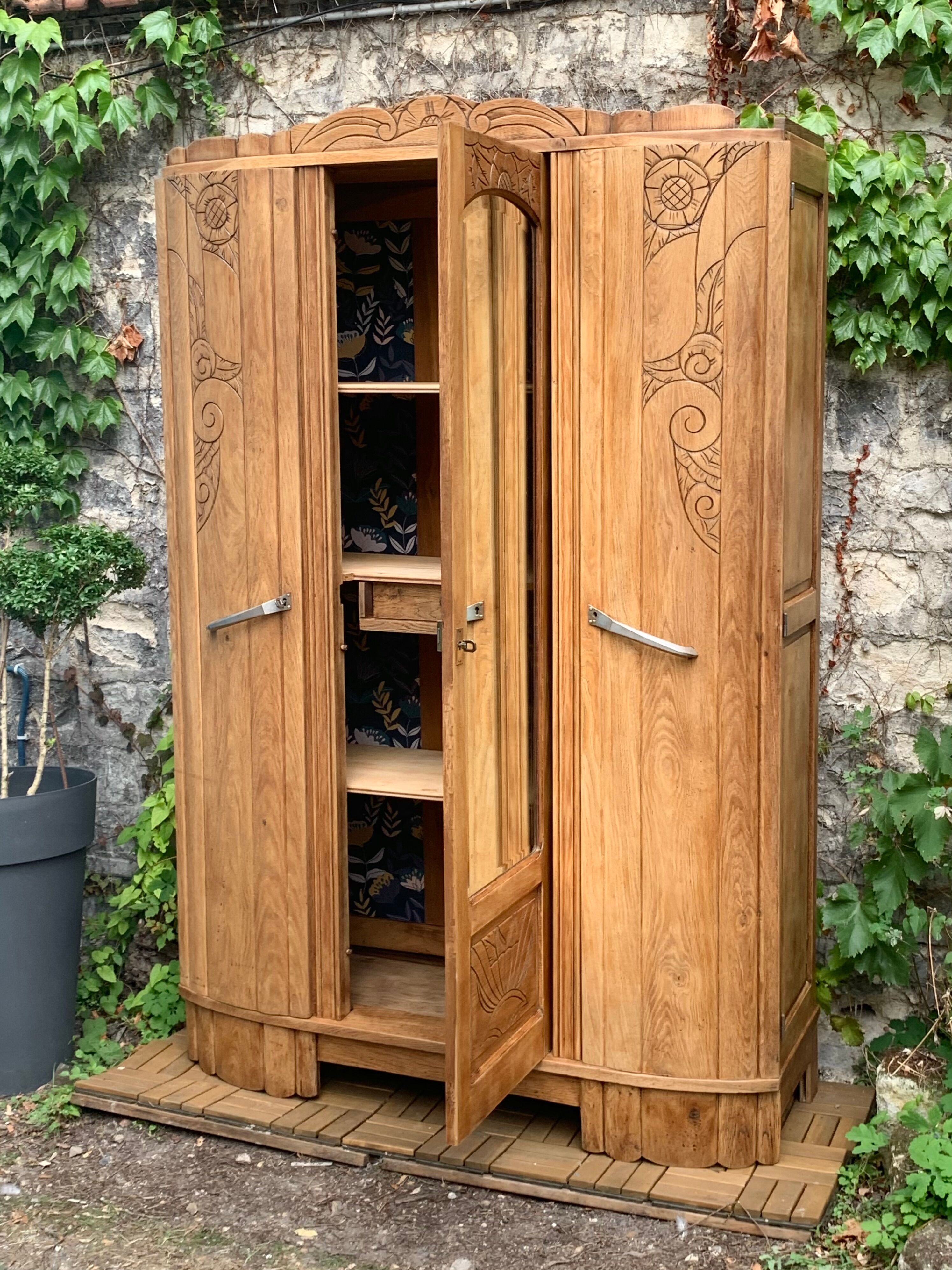 Parisian art deco wardrobe solid raw oak 1930