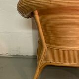 Pencil or split reed rattan arm or club chair, Vivai del Sud, 80s