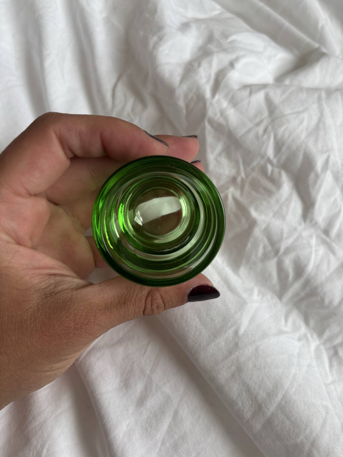 Lot of 6 vintage green glass egg cups from the 1970s.