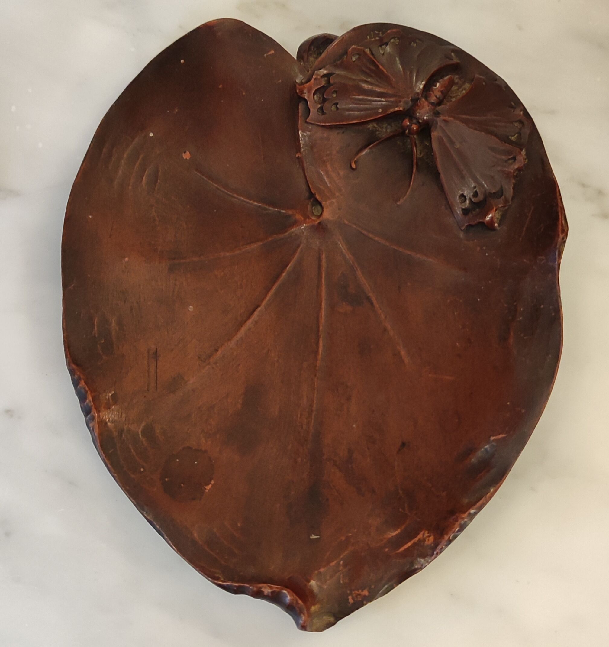 Old empty wooden pocket Art Nouveau butterfly décor