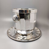 1960s Gorgeous Ice Bucket With Plate in Silver Plated by Ricci for Marengo. Made in Italy