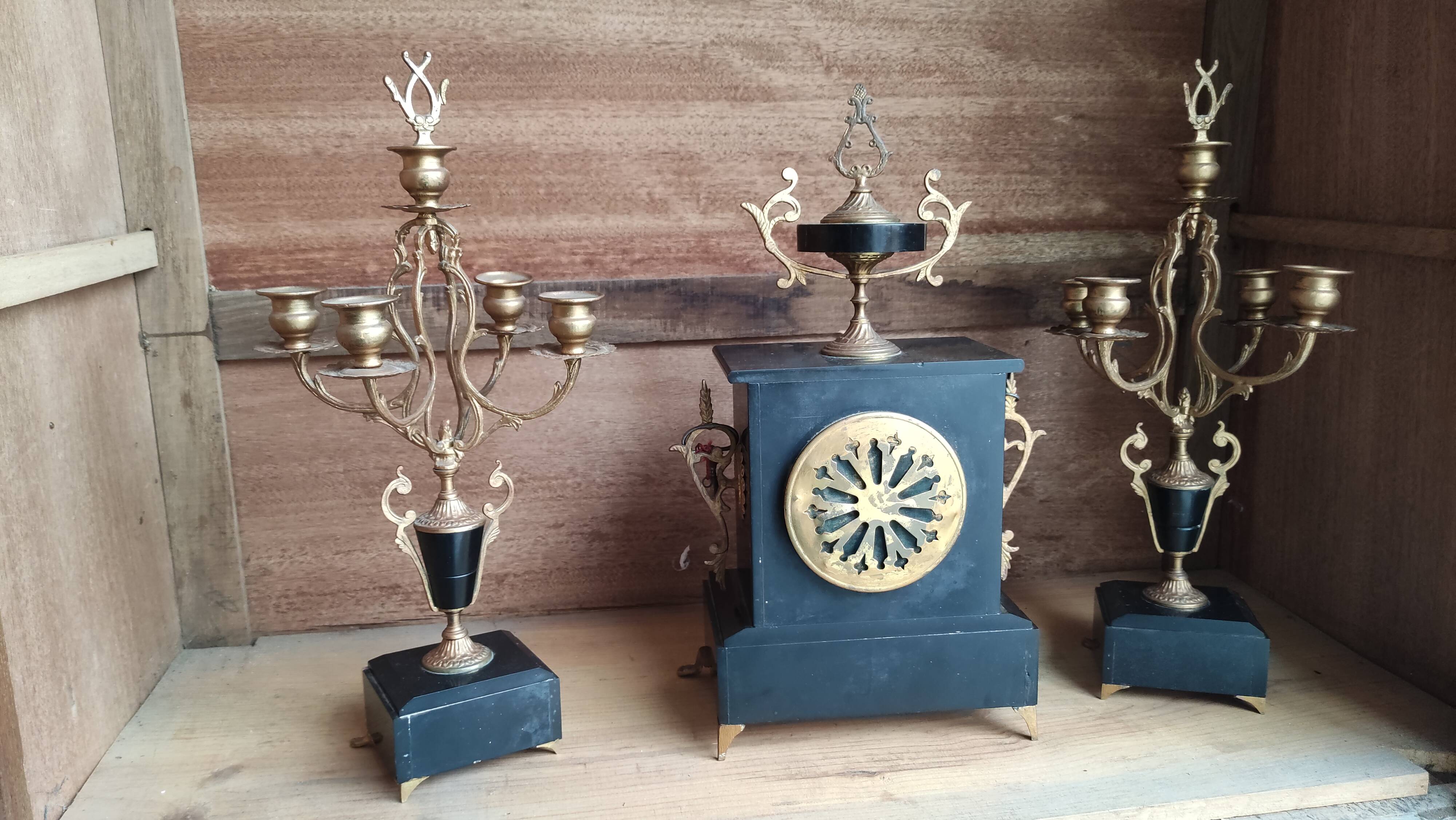 Old fireplace set period Napoleon III clock clock chandeliers