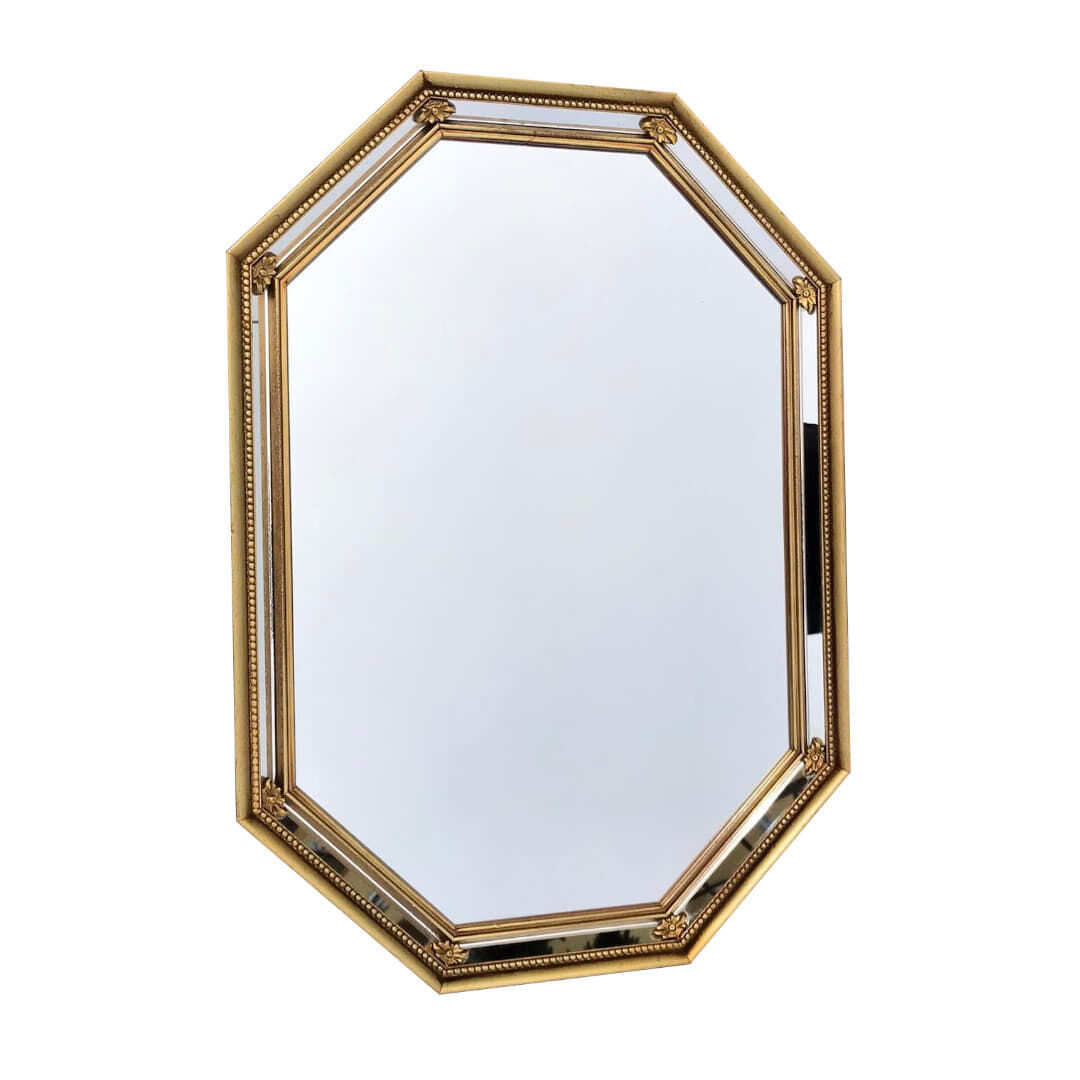 Octagonal wooden mirror from the 1980s