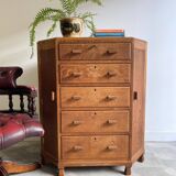 Art deco oak corner unit with drawers