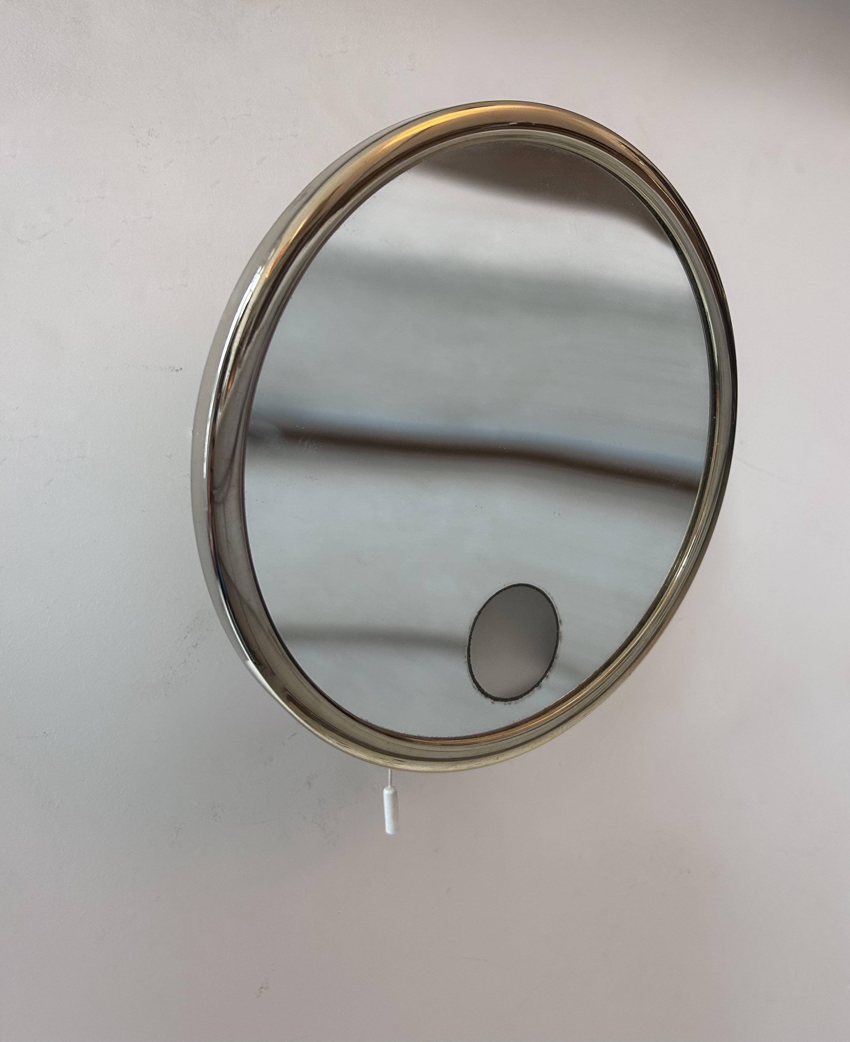 Vintage Brot adjustable golden mirror, magnifying and illuminating, France 1970