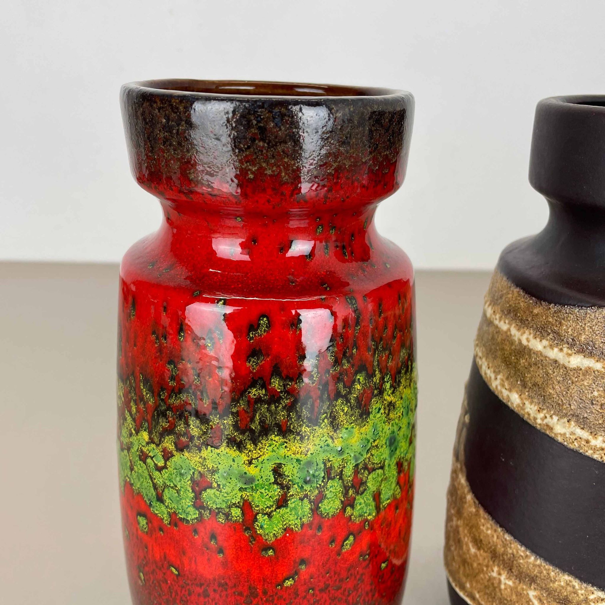 Set of Four Vintage Pottery Fat Lava Vases Made by Scheurich, Germany, 1970s