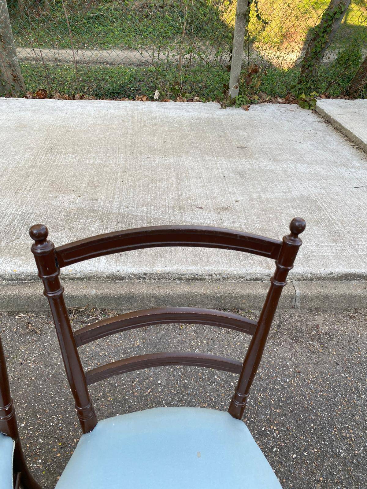 2 Napoleon III chairs in solid wood and blue satin fabric.