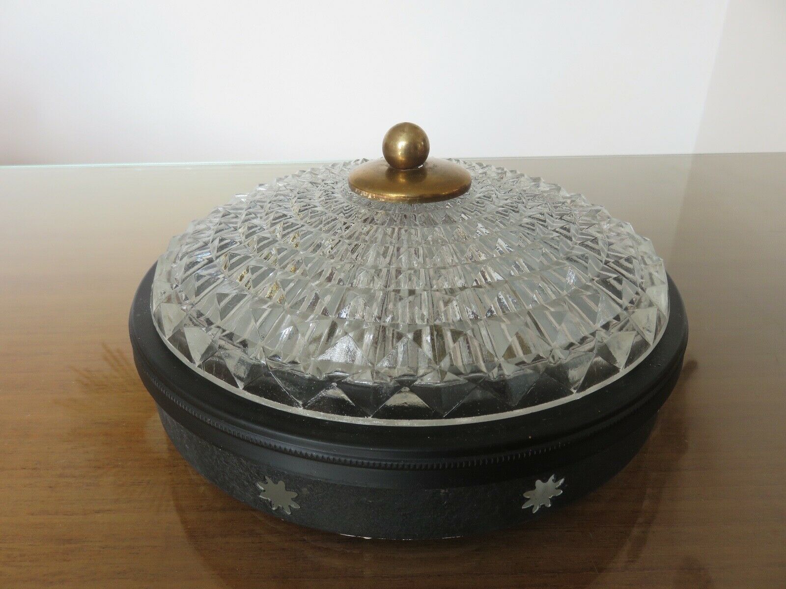 Wall lamp " starred " 2 fires, diamond glass and brass years 50 60