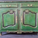 Buffet style Louis XV green and golden cerusé.