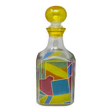 Carafe ou bouteille décorative d'exception des années 1970, signée Luigi Bormioli. Fabriquée en Italie.