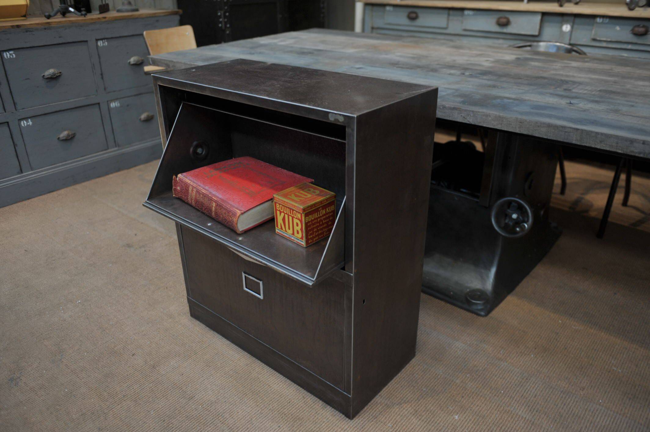 Industrial low cabinet with 2 drawers, 1950s
