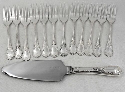 Christofle Marly, cake service: 12 forks + serving cake knife.