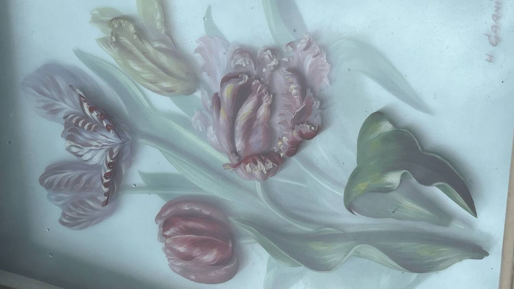 Peinture fixe sous verre signée  H.Garnier