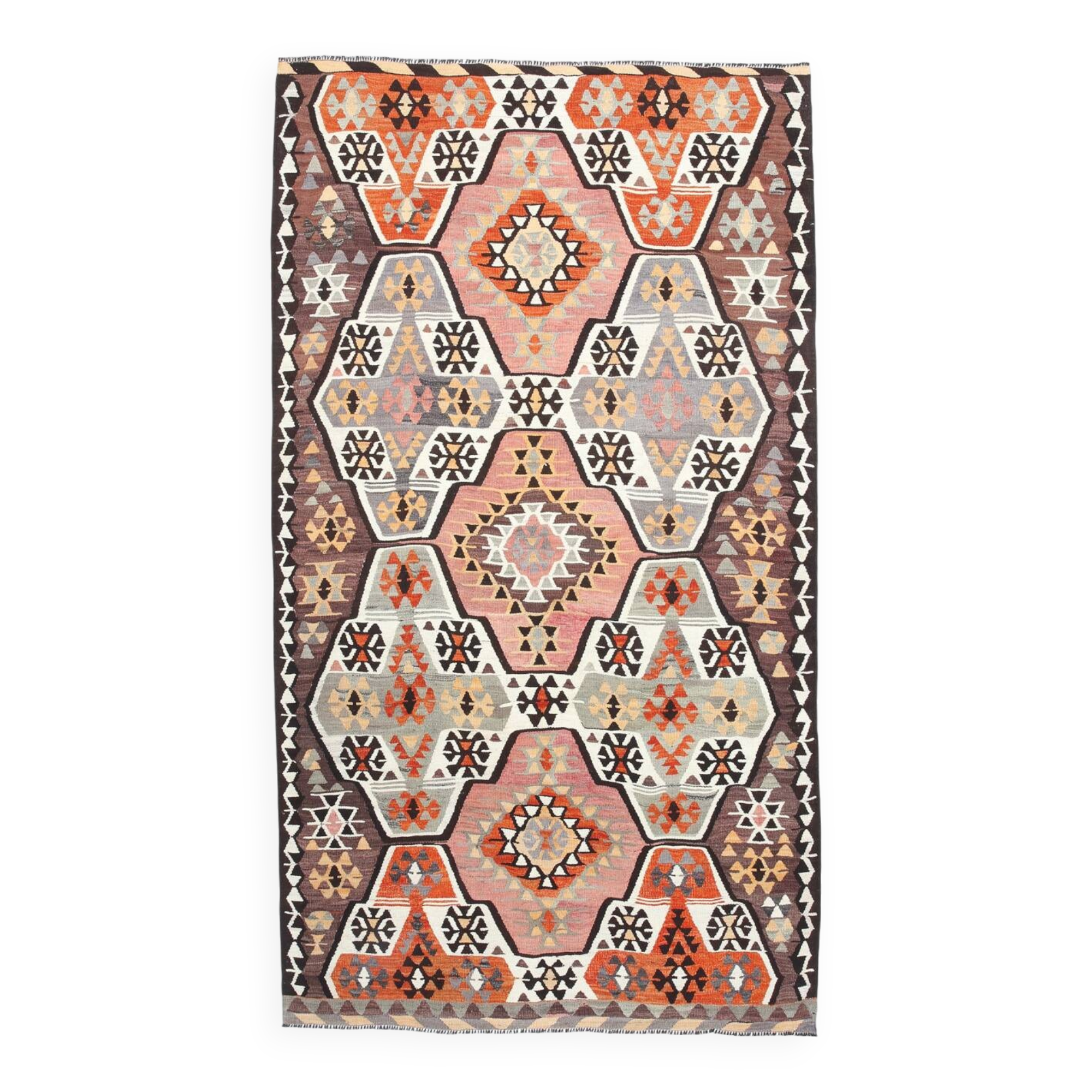 6x10 Kilim Grey & Brown Bohemian Area Kilim Rug, 171x306 Cm