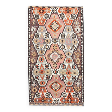 6x10 Kilim Grey & Brown Bohemian Area Kilim Rug, 171x306 Cm