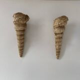 Pair of vintage shell wall sconces, beige fiberglass, France 1960