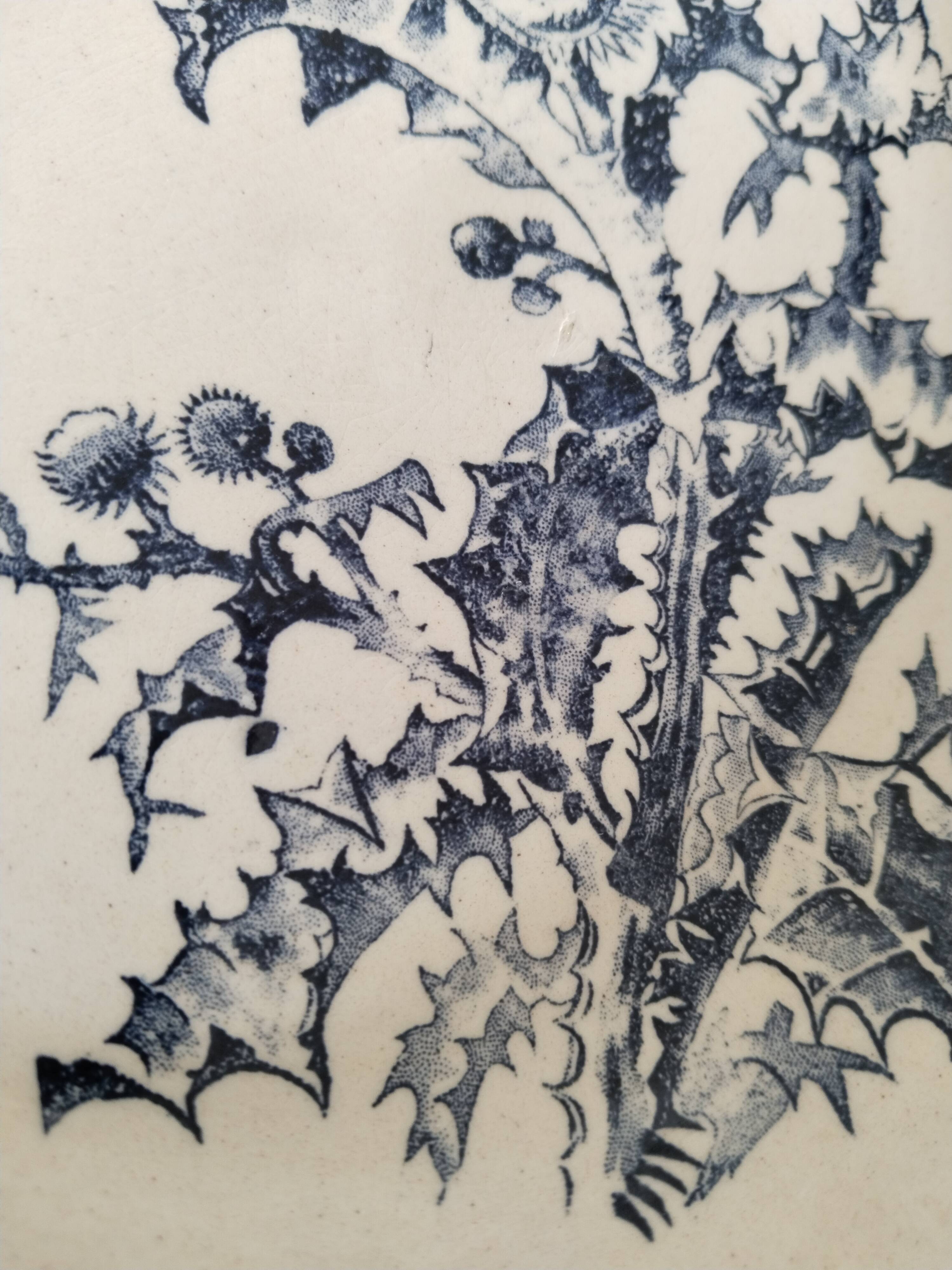 Deep plate in Gien earthenware, Terre de fer, Chardons model, blue color, antique French