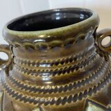 Strehla Keramik 1247 Green-Brown Zigzag Vase - GDR East-German Ceramics