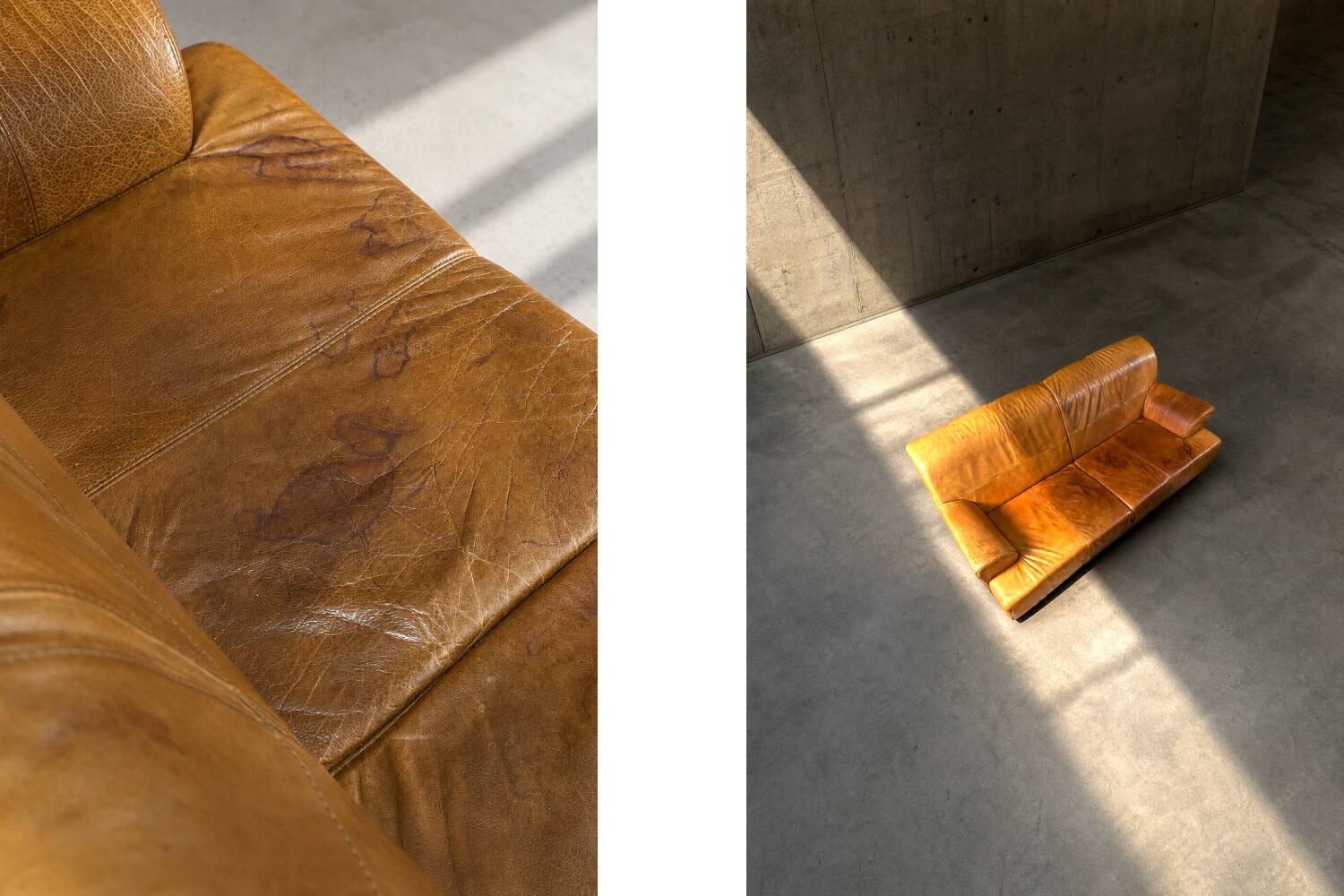 Canapé 3 places en cuir marron industriel vintage des années 1960, style mid-century modern