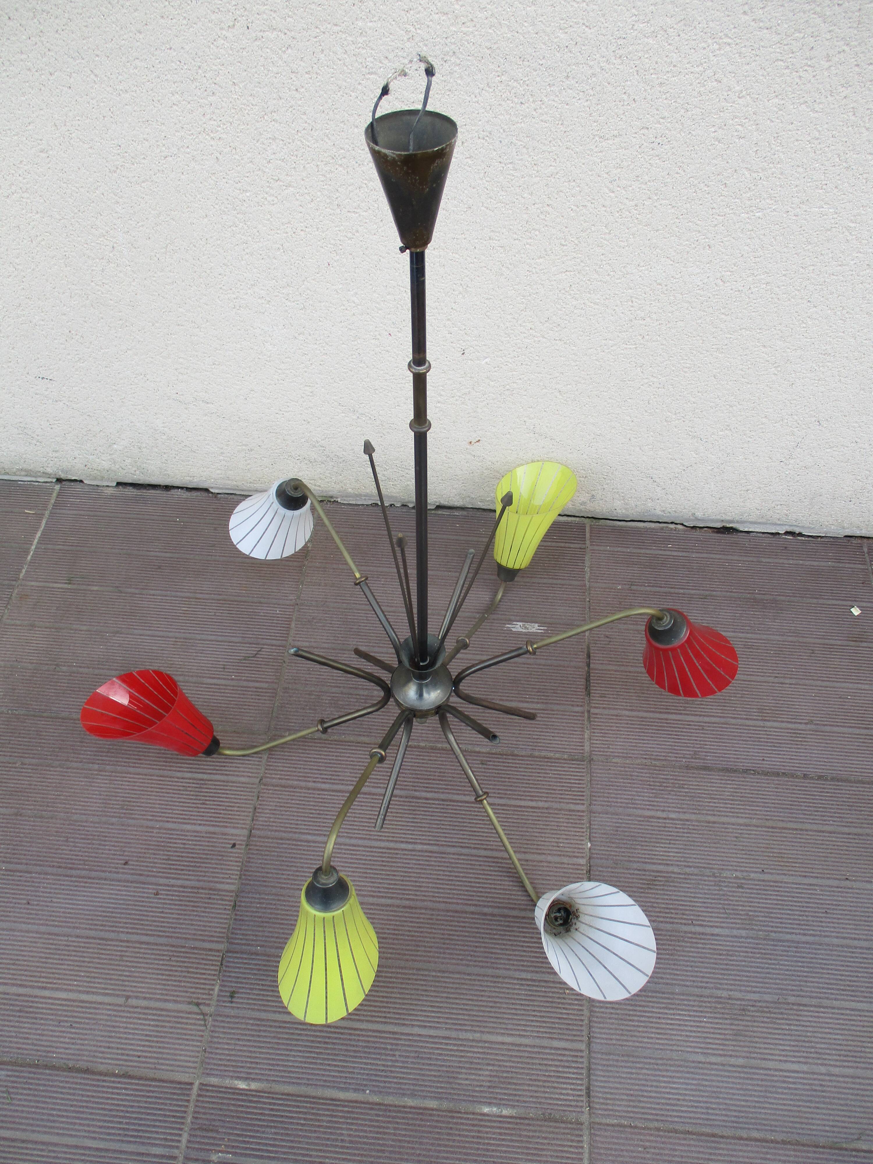 Chandelier vintage glass Tulip color 6 branches