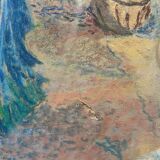 Orientalist Africanist painting "Market scene" Pastel mid 20th century