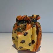 Trompe-l'Œil Ceramic Vase in the Shape of a Knotted Bag with Floral Decoration. Work