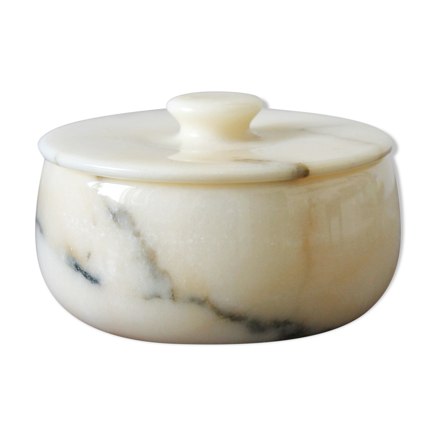 Round box in vintage beige marble