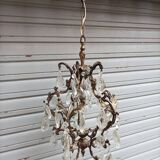 Rare old chandelier / lantern in patinated bronze, Louis XV style / working condition