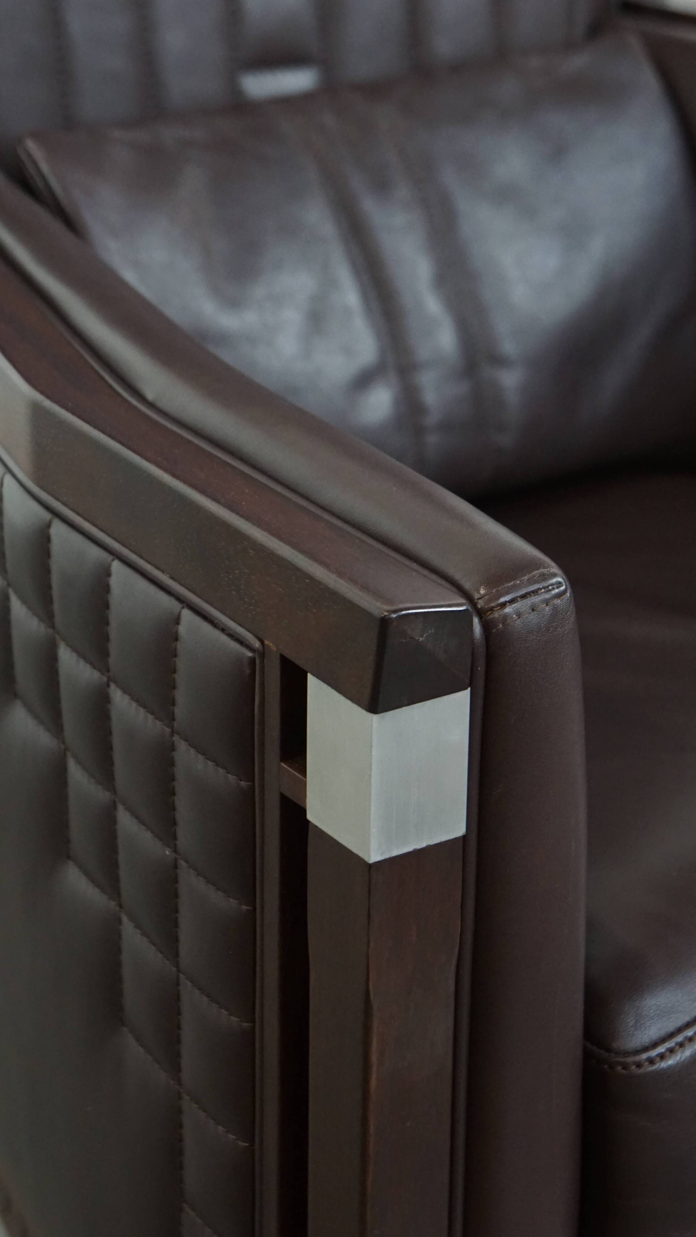 Art Deco armchair with dark brown leather