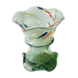 Vase en verre de Murano col en corolle en verre multicolore pied travaillé
