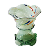 Murano glass vase with corolla neck in multi-colored glass and worked foot