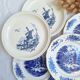 Vintage blue Moulin des Loups dinner plates