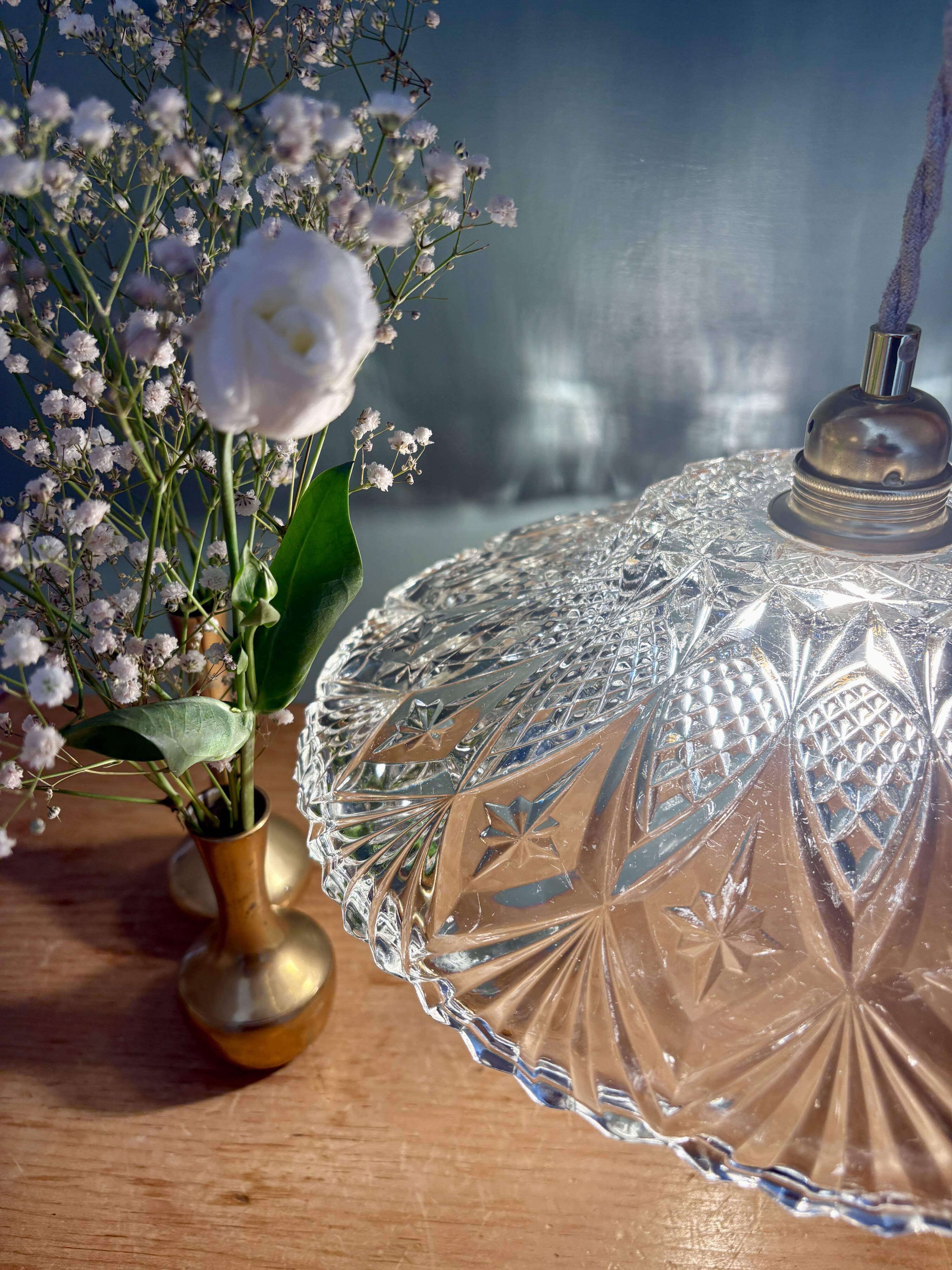 Vintage moulded glass pendant light - tableware collection -