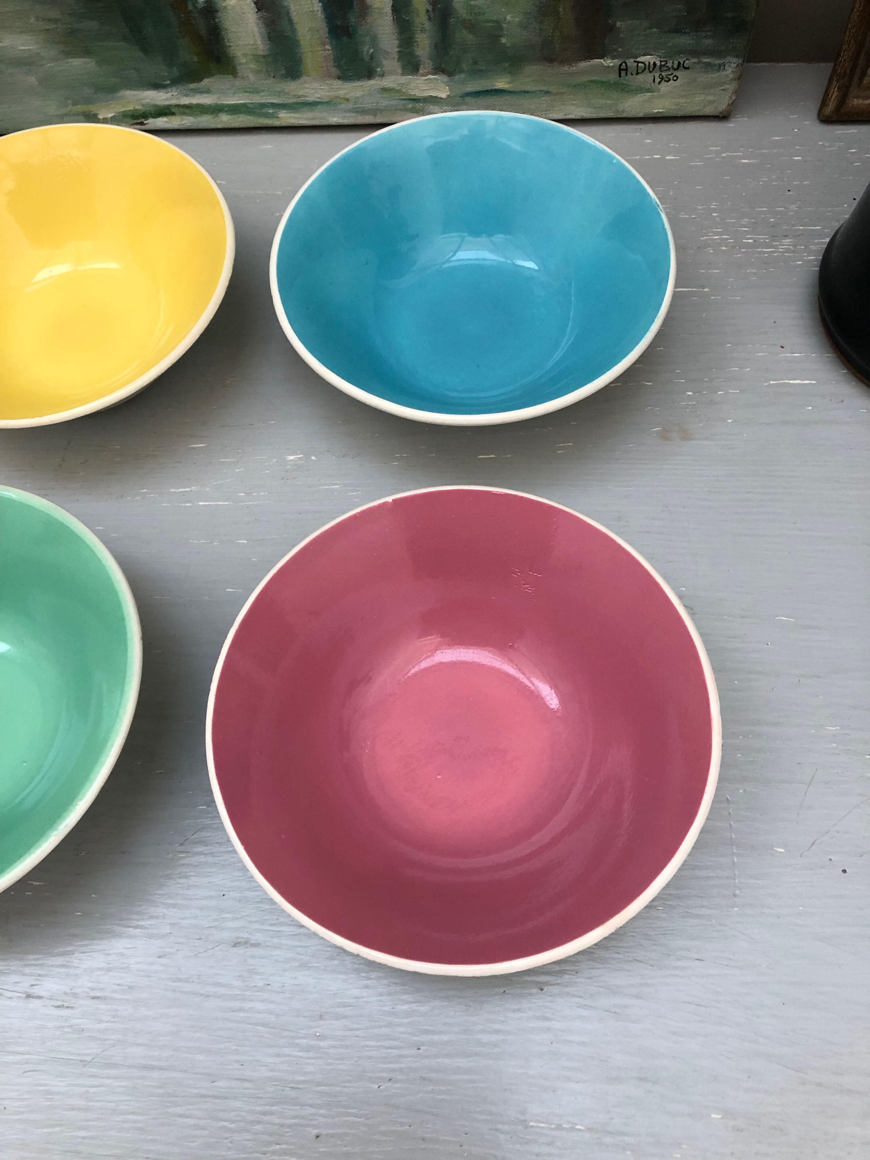 4 Digoin cups France the Francorussian green yellow blue pink dessert